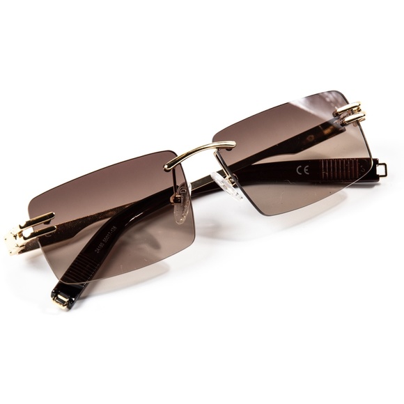Brown Tint Rimless Gold Frame Summer Sunglasses - Picture 3 of 4